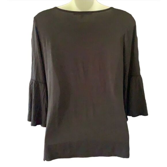 White House Black Market Black Lace Bell Sleeve Top — Size XS - Picture 3 of 6